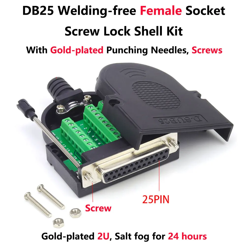 Female Punch Screws DB25 без сварки с разъемом «папа» муфтовый стыковочный переводник закручивающаяся крышка комплект оболочки 2 рядами 25 Pin серийный Порты и разъёмы Разъем D-SUB 25 адаптер - Цвет: Female Punch Screws