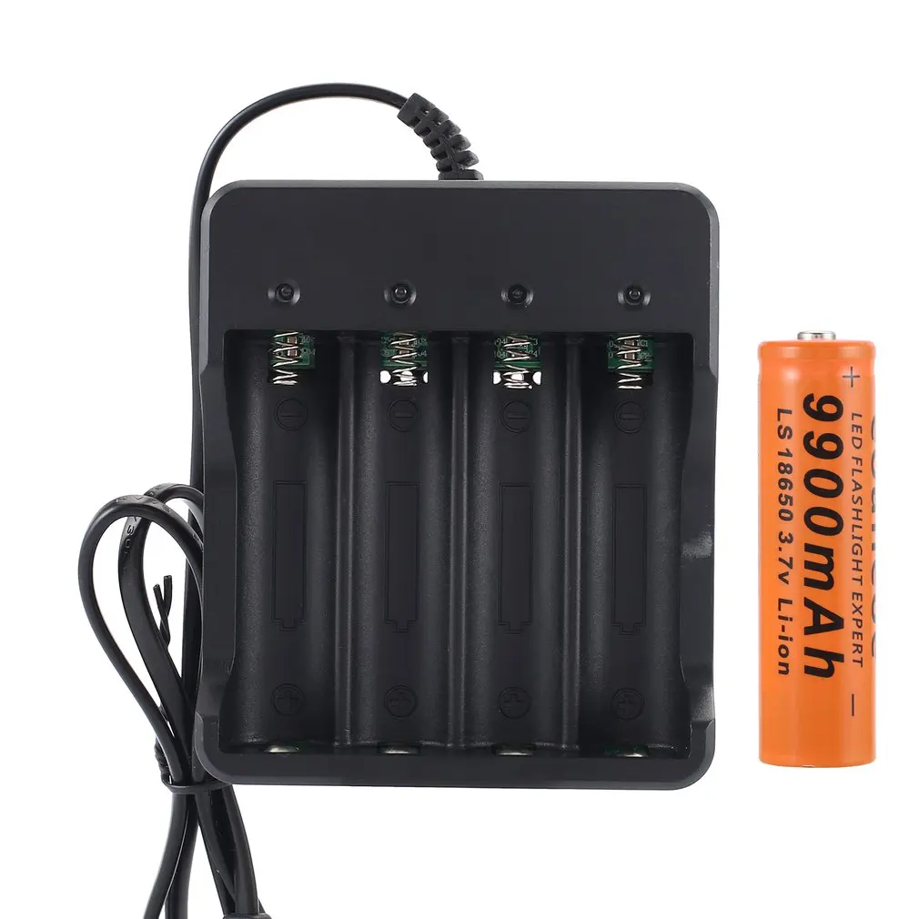 

EUEU Yellow Durable 3.7V 18650 Batteries 9900mAh Li-ion Rechargeable Battery For Flashlight +US Battery Charger