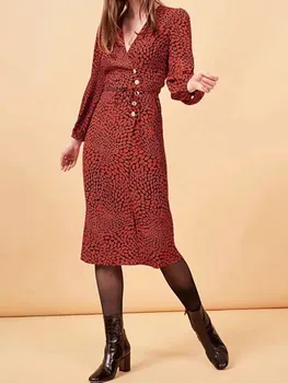 

2020 V-neck women Midi dress with sashes ladies lips Flower printted Four Colors one piece wrap dress female holiday clothing