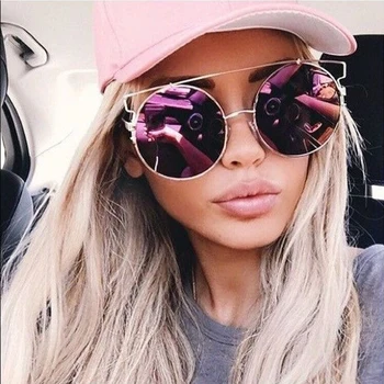 

Women Vintage Round metal frame Big Flat top sunglasses Mirror Brand designer Metal Frame sunglasses ladies woman's eyeglasses
