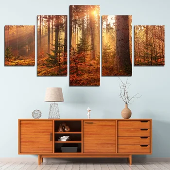 

Forest Landscape Canvas Painting Posters Tree And Fallen Leaves Prints Wall Art Pictures 5 Panel Living Room Home Decoration