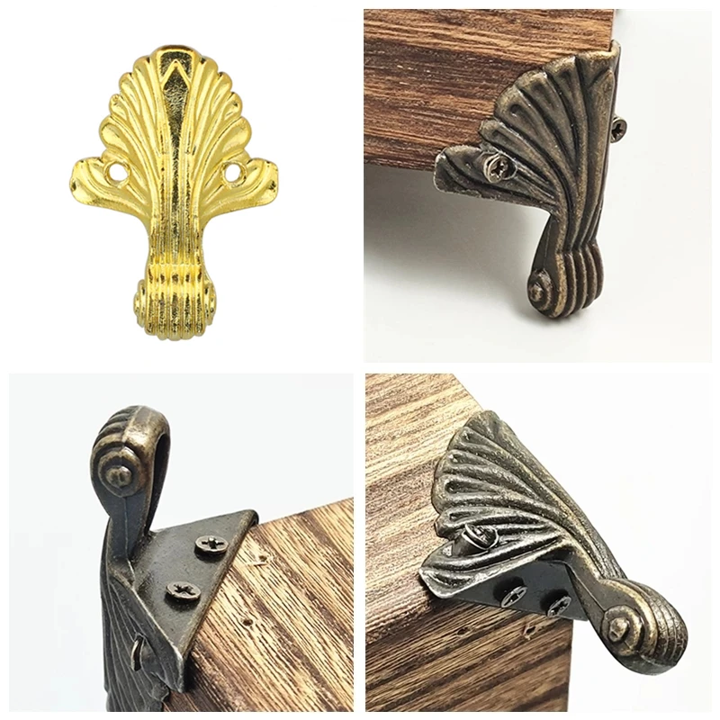 4Pcs Antique Corner Protector Bronze Golden Gift Wine Box Jewelry Wooden Case Decorative Feet Leg Metal Corner Bracket Hardware