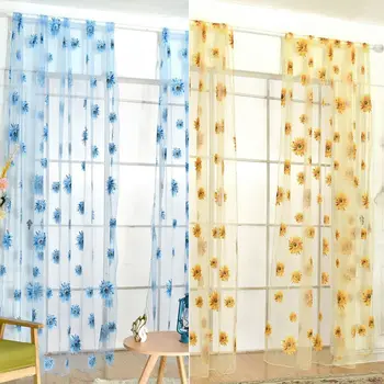 

Sunflower Sheer Tulle Window Interior Curtain Valance Door Room Divider Drape Decoration Curtains