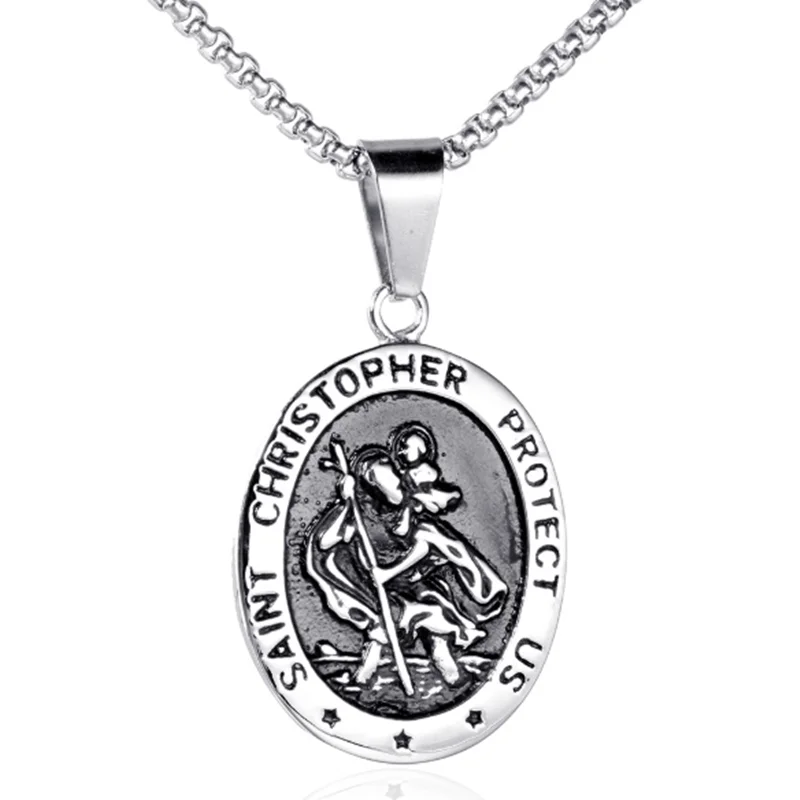 Antique Design Religious Style Saint Christopher Medal Pendant Necklace