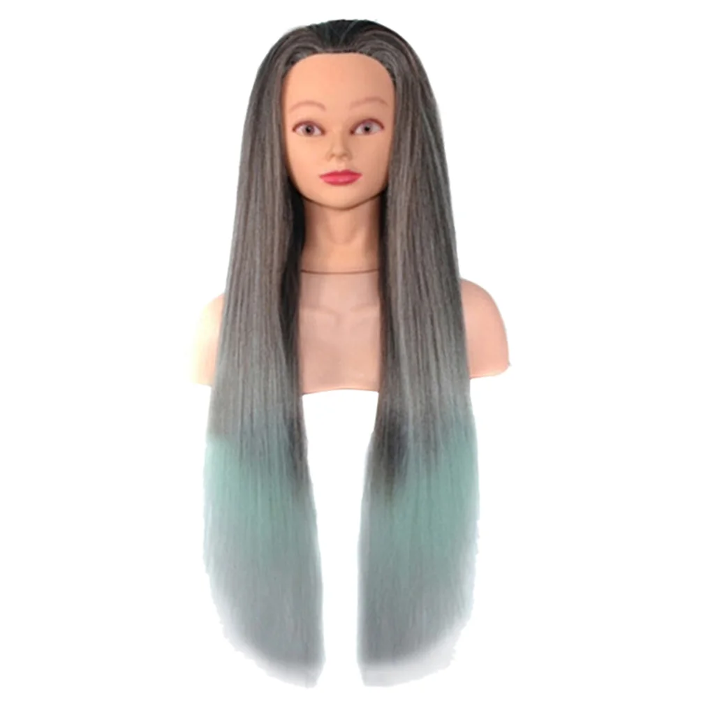 Hairstyle Training Head Rainbow Synthetic Hair Mannequin Head for Cutting, Braiding, Styling