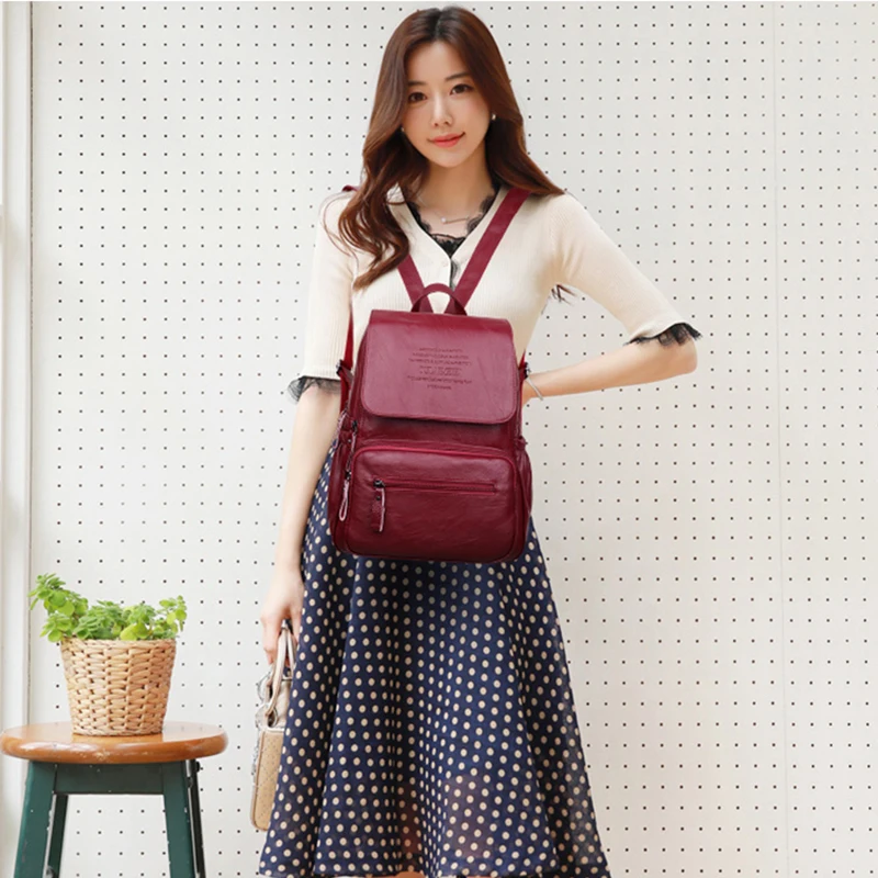 Женский кожаный рюкзак Роскошный дизайнерский повседневный для девушек 2019| |