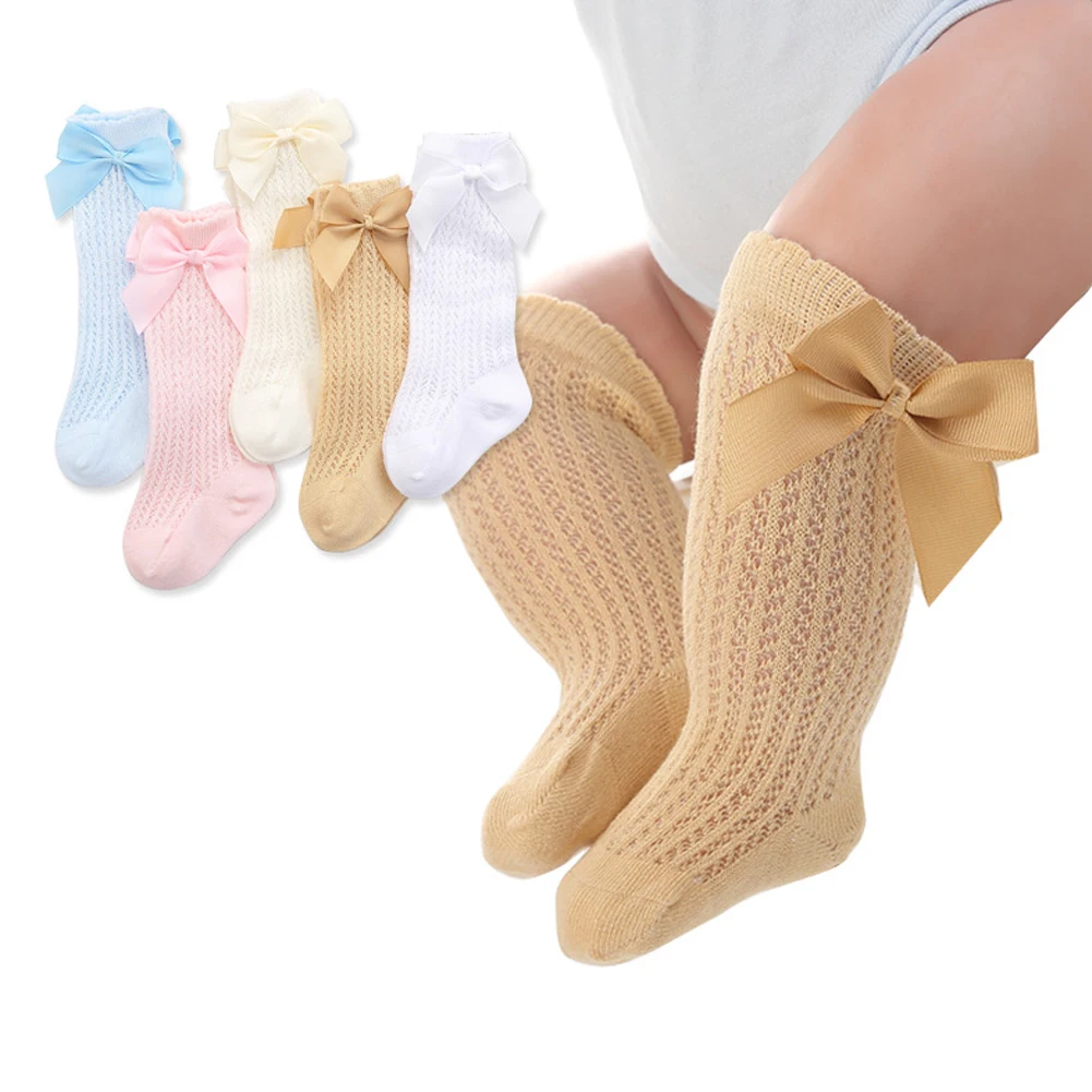 Милые носки принцессы для маленьких девочек 3/4 г., гольфы в испанском стиле, простые носки в рубчик кружевные хлопковые носки с бантом для маленьких девочек от 0 до 3 лет