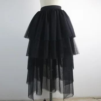 

Vintage Women Black Skirt Retro Ruffle High-Low Skirt Lolita Layer Gothic Skirts Party Wear Renaissance Steampunk Long Skirt