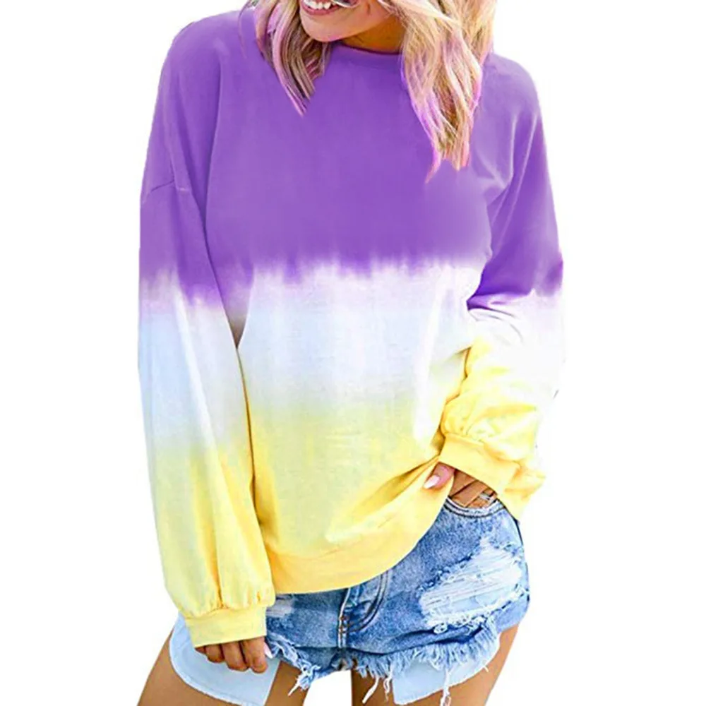 purple print Adogirl цветной модульный галстук-краситель пуловер Толстовка Оверсайз Fit Длинные рукава Свободные повседневные пуловеры, толстовки женские модные топы наряд - Цвет: purple print