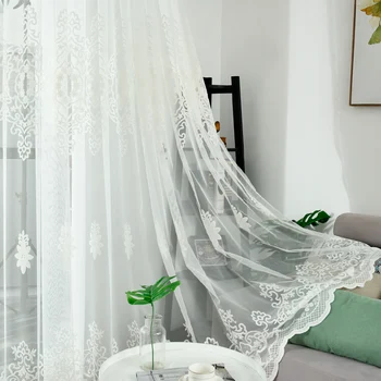 

Nordic Curtains White Embroidered Tulle Lace Curtain Bedroom Living Room Window Sheer Fashion Voile Floral Fabric Luxury Fabrics