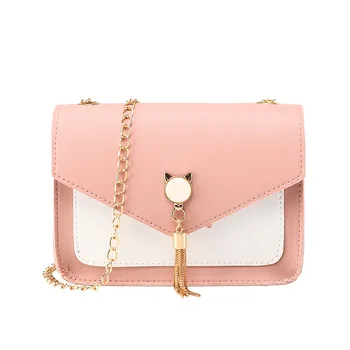 

Women's Korean-Style Contrasting Color One-Shoulder Tassled Square Sling Bag New Cat Messenger Bag purses and handbags