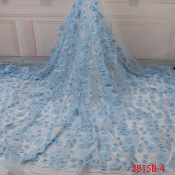 

Sky Blue New Arrival African Party Lace 3D Flower Embroidered Net Fabric Patchwork Luxury Beaded Fabrics For Wedding GD2815B-4