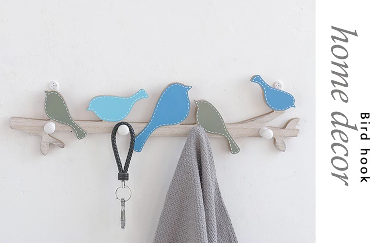 Strongwell Blue Bird Green Bird Storage Hook Wooden Wall Hanging Shelf Home Decoration Accessories Household Bag Key Hooks