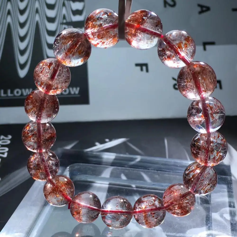 

12mm Top Natural Red Lepidocrocite Quartz Bracelet For Women Man Crystal Super Seven 7 Melody Round Beads Fashion Jewelry AAAAAA