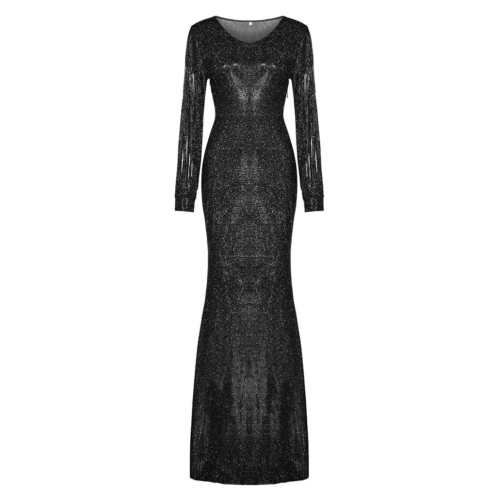 Chamsgend женское винтажное элегантное платье с блестками vestido de festa robe с длинным рукавом шикарное платье вечернее платье#4
