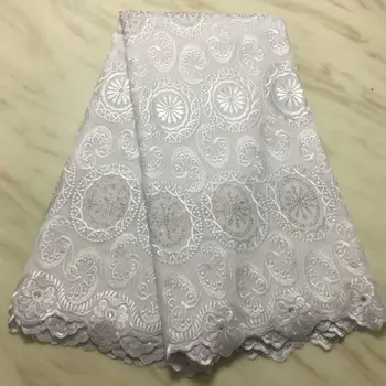 

2019 Breathable soft embroidery plain white Polish cotton lace African Swiss voile Lace fabric has no holes 5 yards Wise choice