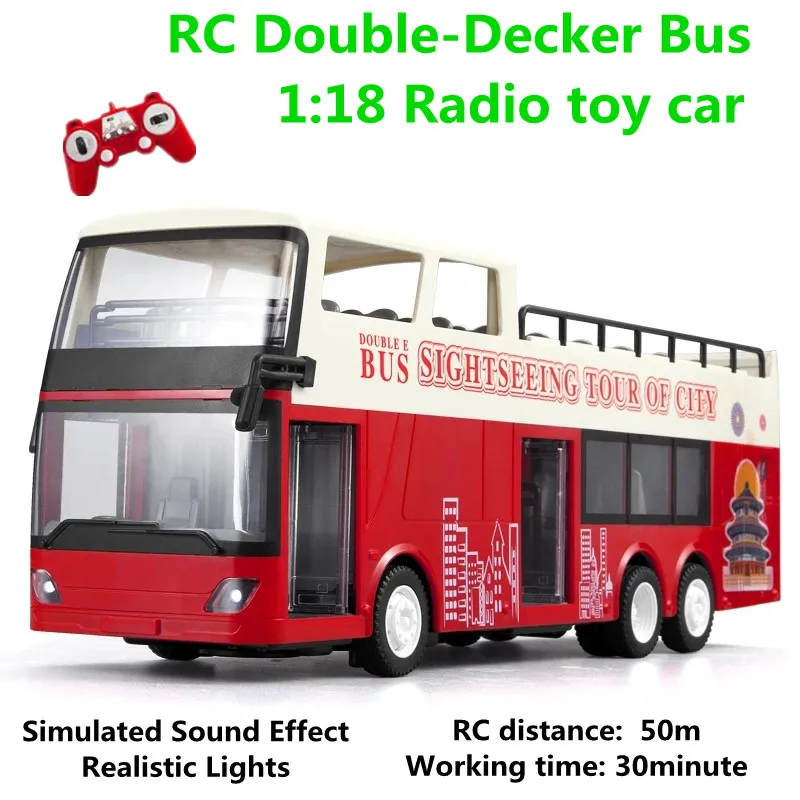 

New 2.4Ghz Rc Cars 1:18 Double-Decker Bus Simulated Sound Effect L34cm Working Time 30 Minute Children Toys Age 8+