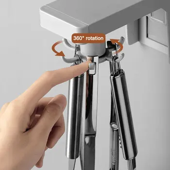 

360 Degree Rack Spoon Hooks Holder Storage Rack ANS Rotating Spatula Hanger Organizer Kitchen Utensil Pan Spoon Six Hook