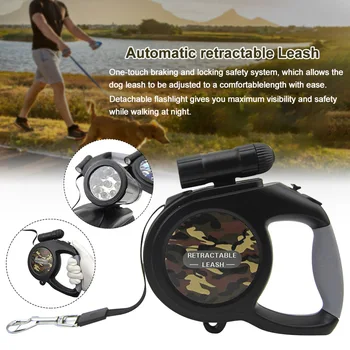 

Multifunctional Automatic Retractable Running Button Brake Pet Supplies With Bright Flashlight ABS Outdoor Anti Lost Dog Leash