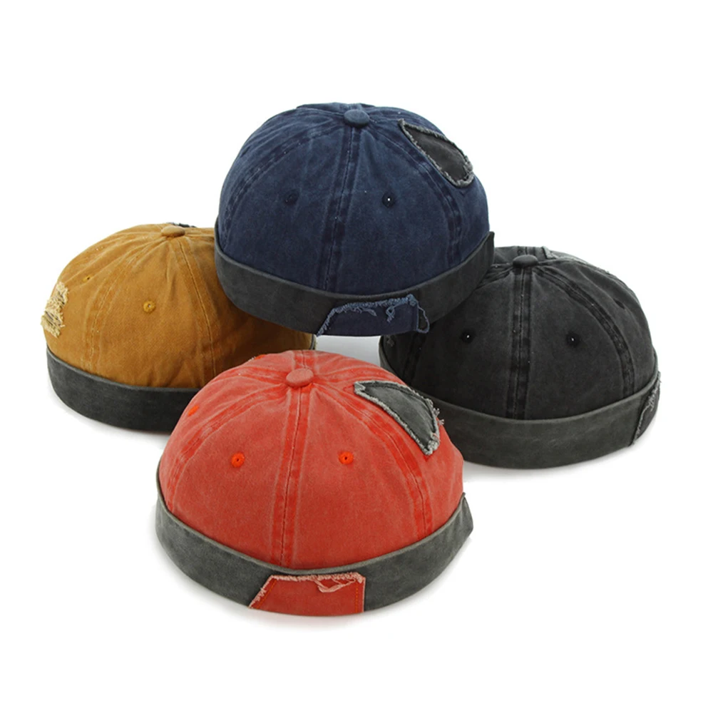 

Style Patch Men Vintage Hip Hop Hat Personality Hole Cap Adjustable Brimless Hat Landlord Breathable Beanie Hat Sailor Cap Male