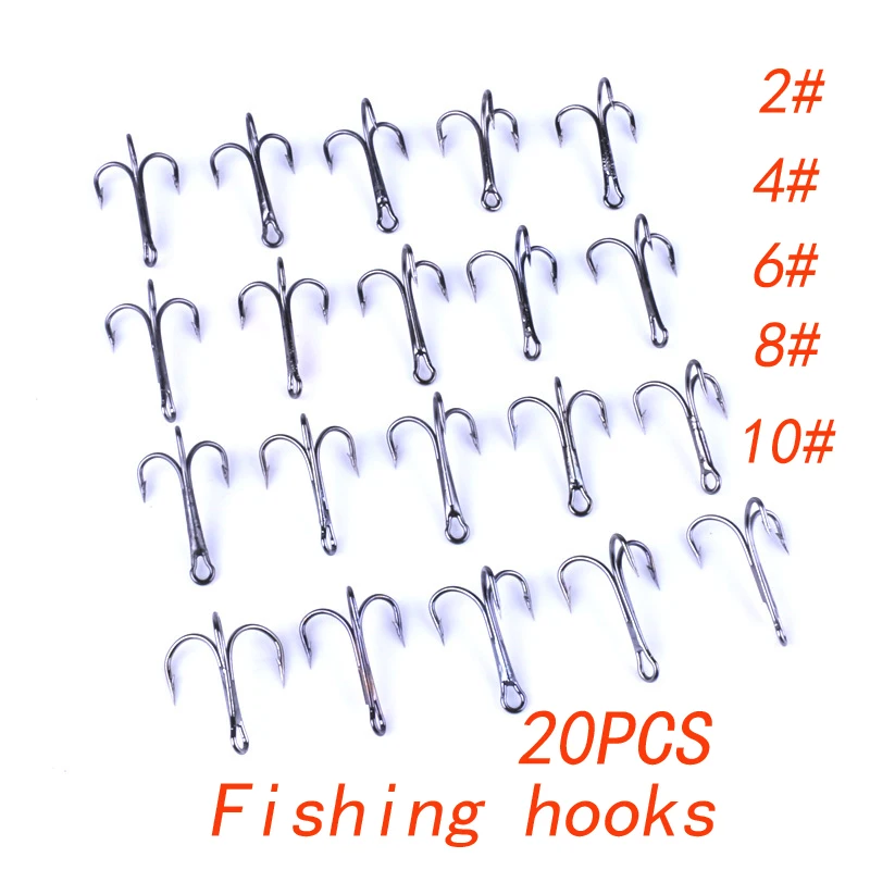

20PCS Fishing Hooks Bait Sharp Fishing Hooks Treble Three Fish Hook Set Treble Hooks Three Claw Hook 2-10# Fishing Accessoires