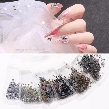 

1000pcs Manicure diamond mirage AB Crystal round size flat bottom diamond transparent super flash nail water diamond mixed
