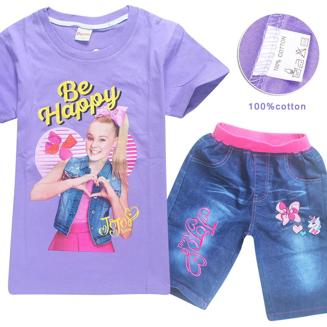 JOJO SIWA/ Детские футболки хлопковые футболки для маленьких девочек комплекты с короткими рукавами для мальчиков и девочек футболки Одежда для девочек 10-12 лет - Цвет: S8357-purple