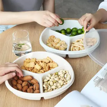 

3-Grids Dried Fruit Plate Storage Box Dried Fruit Food Snack Tray Plastic Nuts Divided Candy Container with Lid