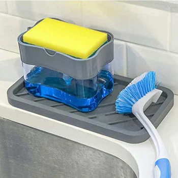 

Kitchen 2-in-1 Manual Press Liquid Soap Dispenser Soap Dispenser Soap Pump Sponge Storage Box Bathroom Kitchen Accessories 2020