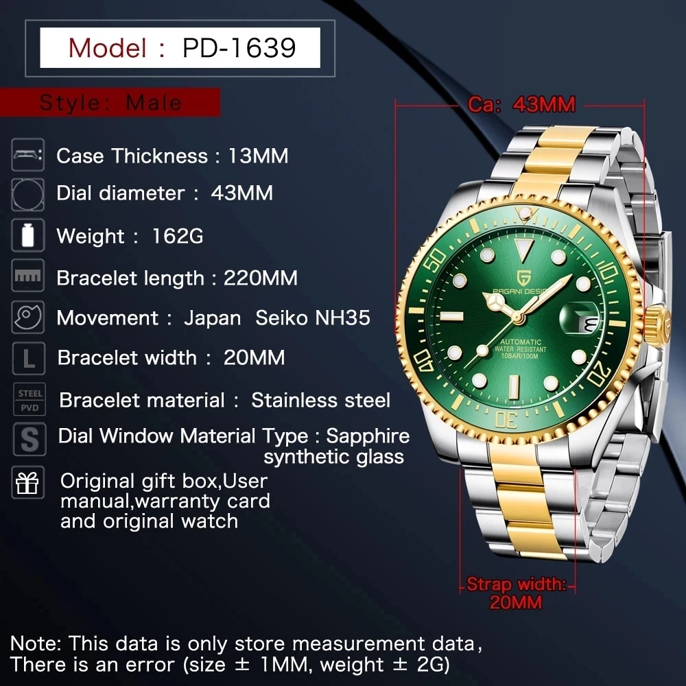 PAGANI DESIGN NH35 Mechanical Watch for Men Luxury Sapphire Glass Waterproof Stainless Steel Automatic mechanical watch