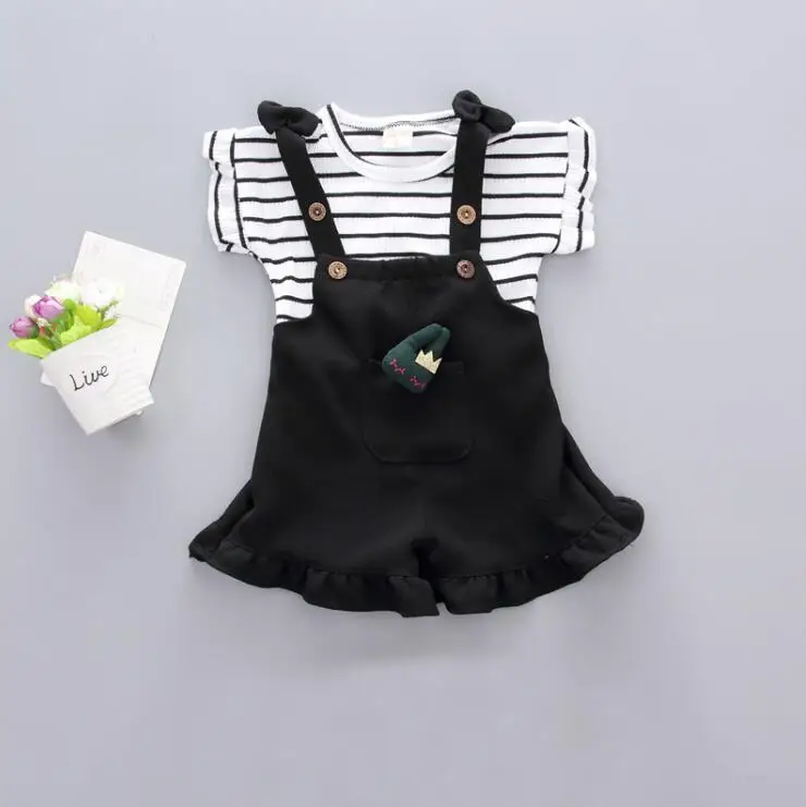 1 set kids girls Summer outfits 9m 12m 2T 3T 4T Toddler kids baby girls outfits cotton Tee+rompers outfits overall sets cute new baby clothing set	