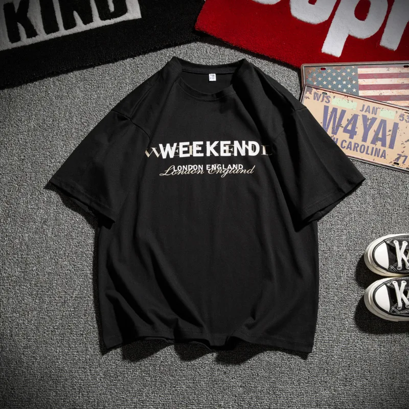 2019 Summer Men's New Casual Letter Printing Round Neck Short-sleeved T-shirt Loose Temperament Trend Cotton Harajuku