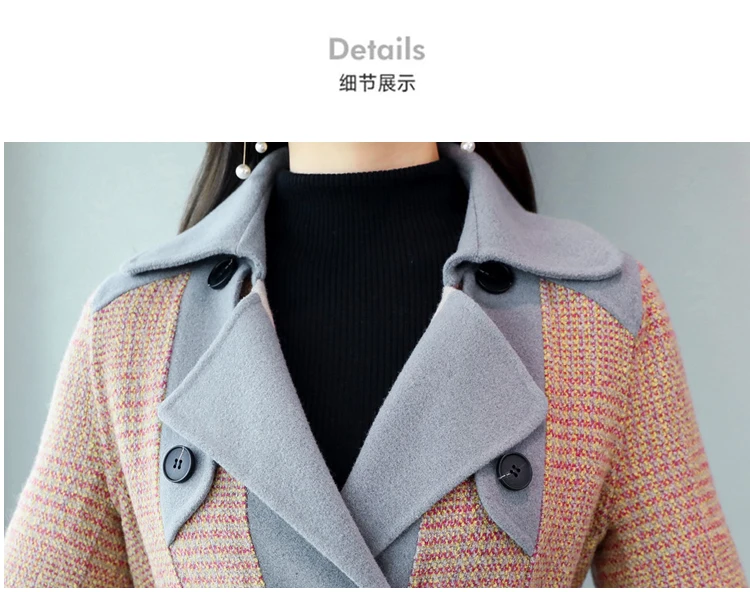Autumn Winter Coat Women Double-breasted Woolen Coat England Fashion Plaid wool jacket Overcoat Female Wool Coats With Belt