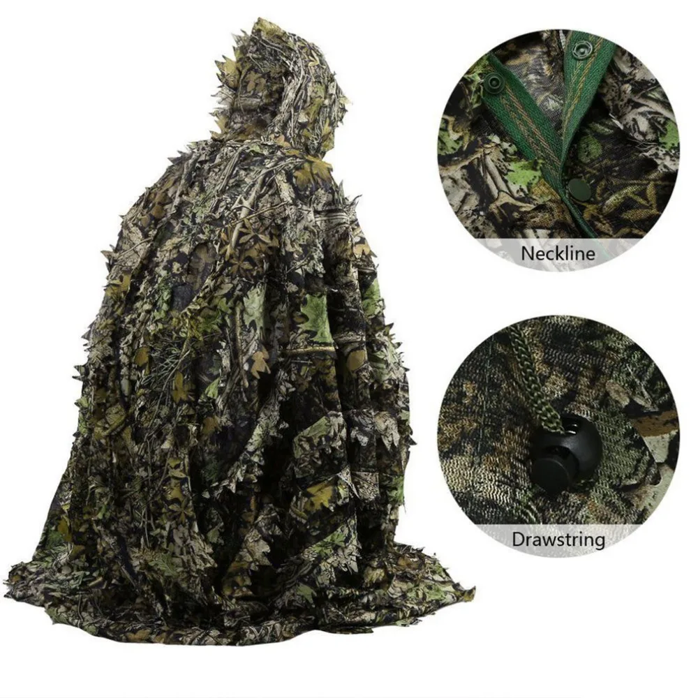 ITFancysweety Realistiche 3D Foglie Camouflage Poncho Mantello Stealth Suit Outdoor Woodland CS Gioco Abbigliamento per la Caccia 