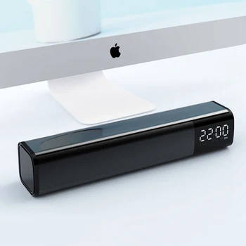 

Stereo Wireless Bluetooth Soundbar Speaker 10W Portable Small Desktop LED Screen Alarm Clock HiFi Bass Subwoofer Loudspeaker