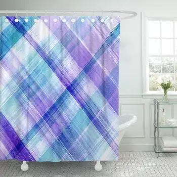 

Colorful Pattern Blue Plaid Watercolor Hand Brush Strokes Paint Shower Curtain Waterproof Polyester Fabric 72 x 78 Inches