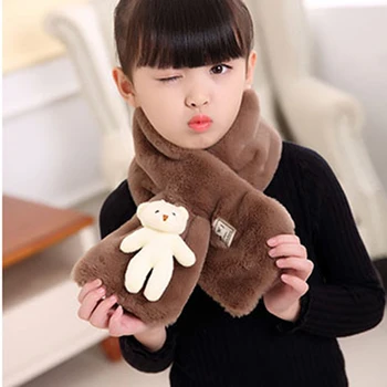 

Autumn Winter New Imitation Rabbit Hair Children'S Scarf Baby Boys Girls Plush Little Bear Neck Warm Scarves Pure Color