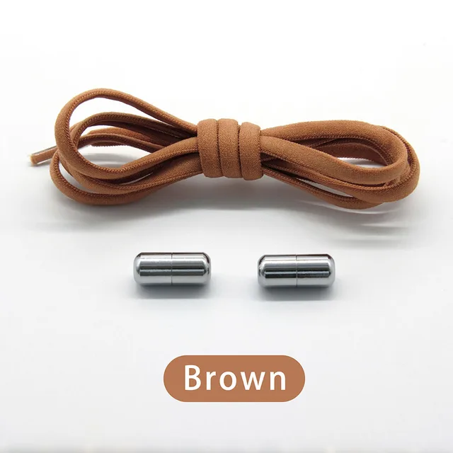 Elastic No Tie Shoelaces Semicircle Shoe Laces For Kids and Adult Shoelace for Sneakers Quick Lazy Metal Lock Laces Shoe Strings Brown