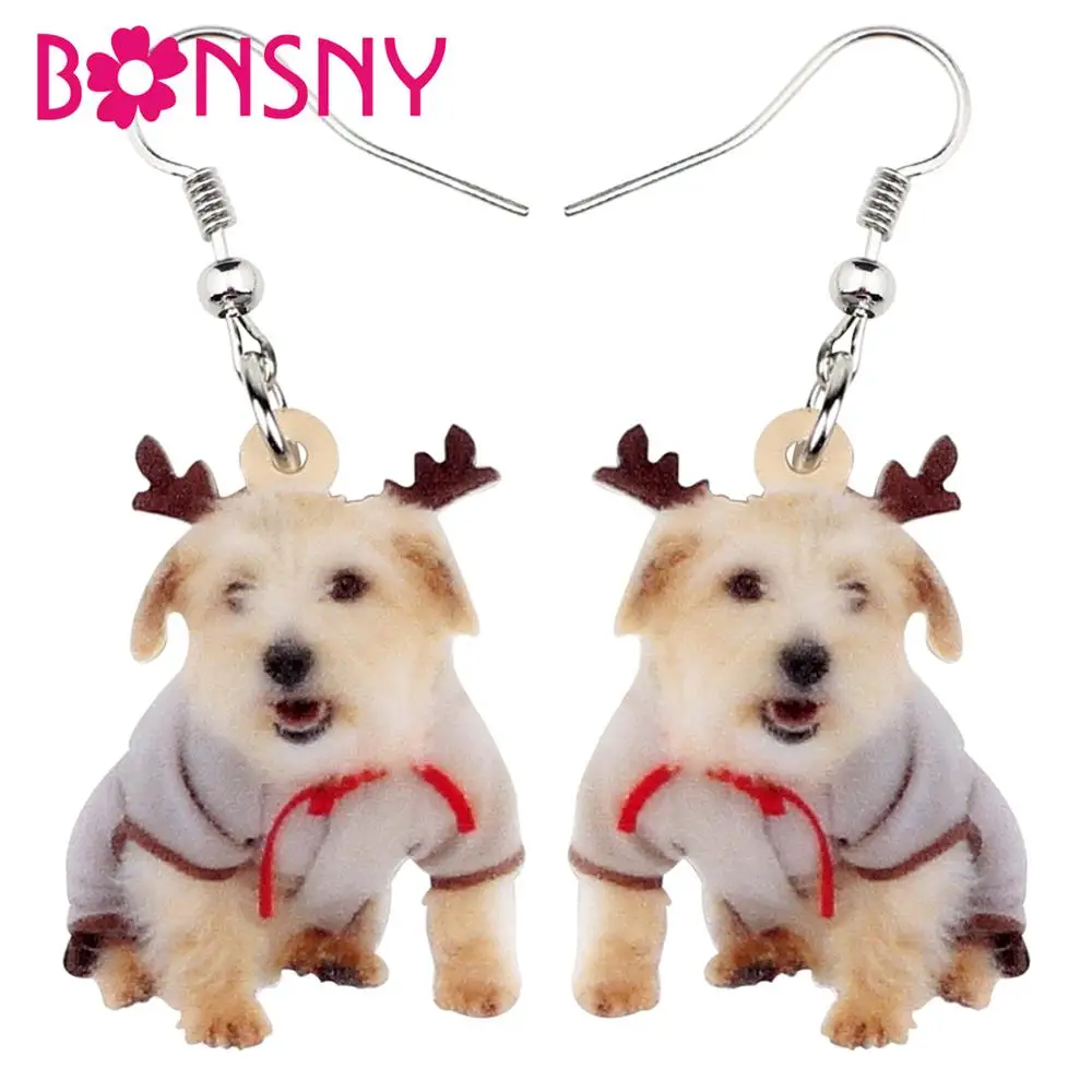 

Bonsny Acrylic Christmas Anime Antlers Dog Earrings Drop Dangle Novelty Pets Jewelry Women Girl Kid Charm Gift Party Decorations