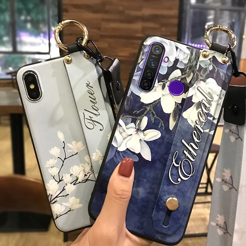 Чехол для телефона Lanyard OPPO realme5 Pro Цветочная серия Тонкий силиконовый чехол из ТПУ