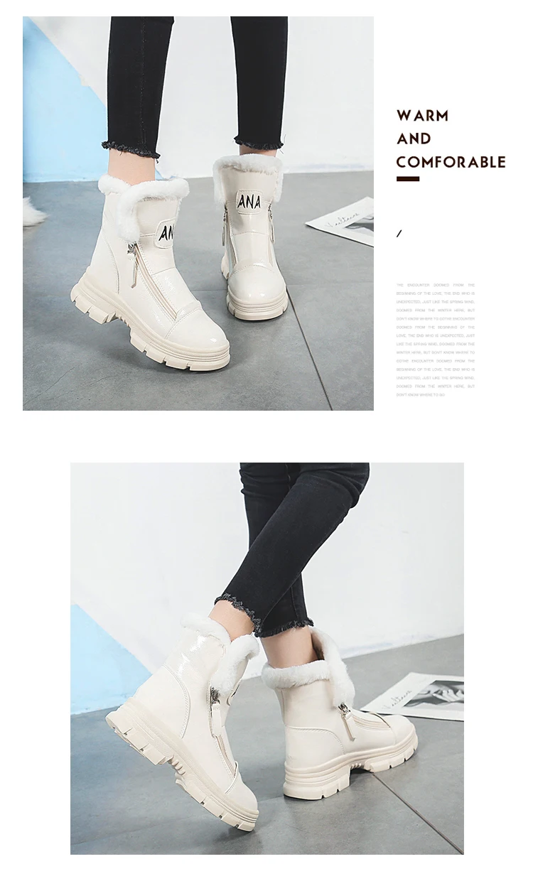 Winter Sneakers Warm Fur Shoes Woman Black White Sneakers Zipper Winter Boots Lady Casual Shoes High Top Sneakers Platform