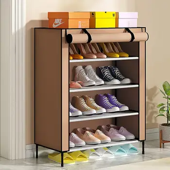 

Simple Shoe Cabinet with Curtained Door Assembly Modern Shoe Rack for Home Storage