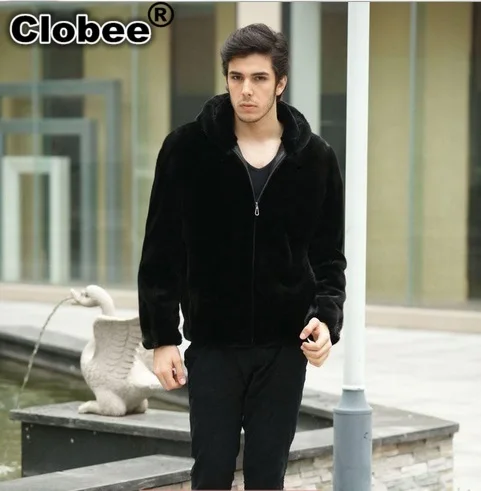 Plus Size 2019 Winter Men Coat Long Sleeve Zipper Hooded Faux Fur Leather Jacket Inverno Couro Black Outerwear XXXL X666 | Мужская