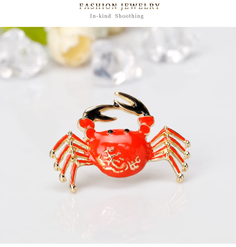 FHKVQOP Personality Crab Animal Shape Drop Oil Mental Brooches For Women Girl Corsage Jewelry Gifts Charm Accessories 