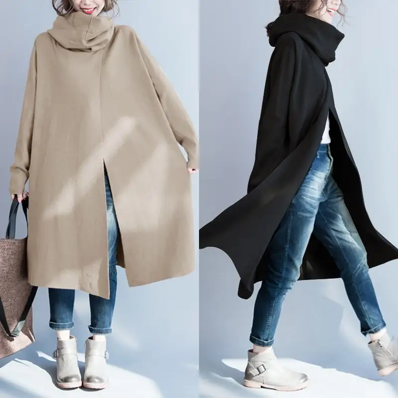 Greatest ZANZEA Plus Size Women Turtleneck Coats Jackets Femme 2019 New Side Pockets Casaco Winter Casual Ov