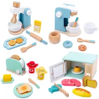 Wooden Kitchen Pretend Play Toy Simulation Wooden Coffee machine Toaster Machine Food Mixer Baby Early Learning Educational Toys 1