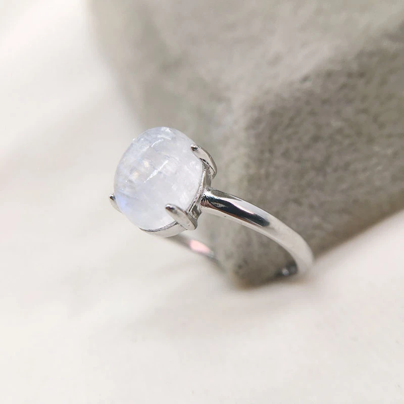 Пасьянс Овальный натуральный лунный камень кольца из стерлингового серебра 925 для женщин девочек Свадебные обручальные ювелирные изделия регулируемый палец