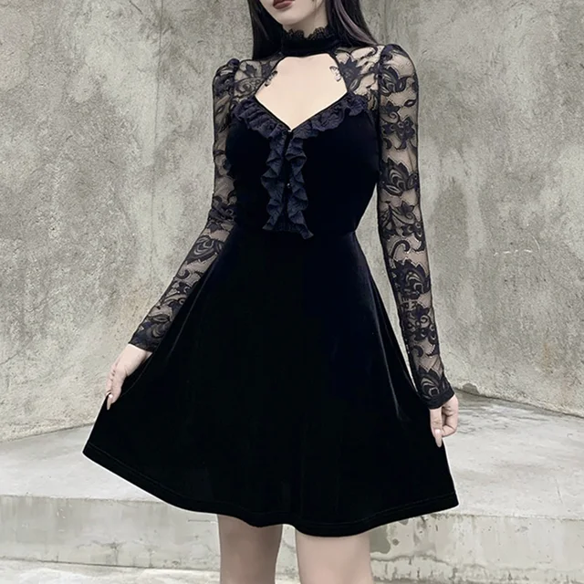 Black Velvet Vintage Gothic Dress 2