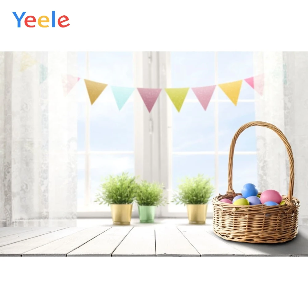 

Spring Easter Eggs Rabbit Window Newborn Baby Shower Vinyl Backdrop Photography Background For Photo Studio Photophone Shoot
