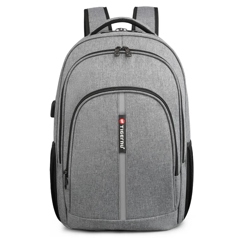 Tigernu Рюкзак Мужской Большой емкости Водостойкий Рюкзаки для ноутбуков 15,6-дюймовый дорожная сумка с отражающей полоской USB Зарядка - Цвет: Grey